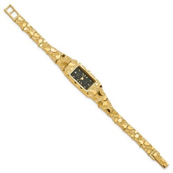 Ladies 14k Gold Nugget Watch with Black Dial - Picture 2 of 4